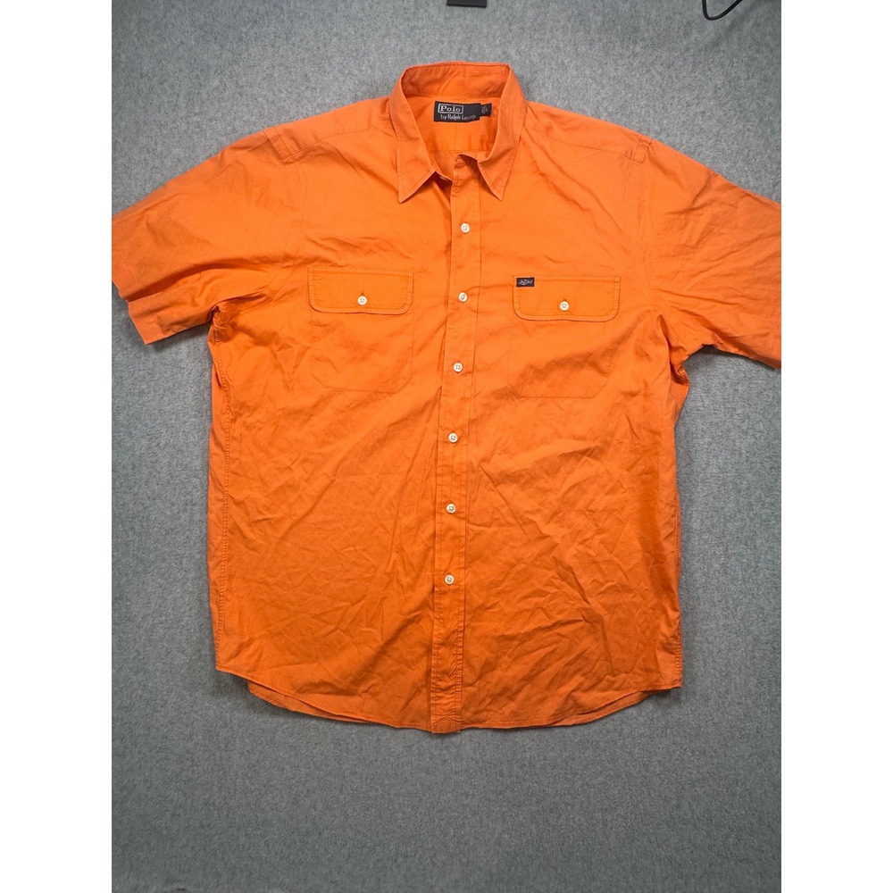 Polo Ralph Lauren Mens Orange Short Sleeve Button Up Utility Shirt Large